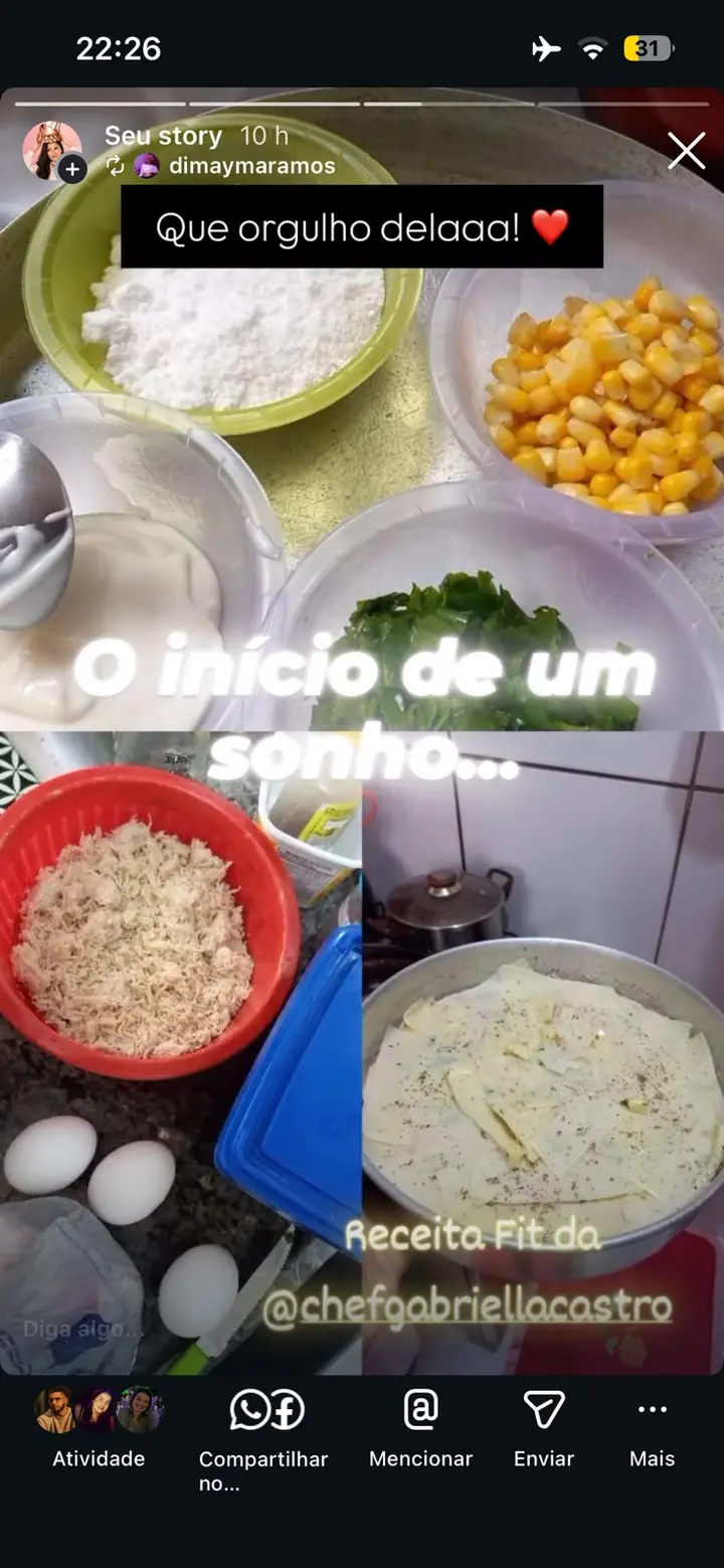 Story de aluna preparando receita fit da Chef Gabriella Castro